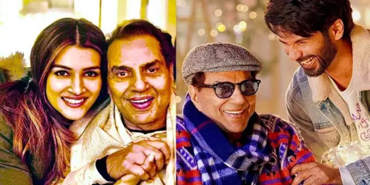Dharmendra shares happy pictures with co stars Shahid Kapoor & Kriti Sanon from the wrap up of their next untitled film