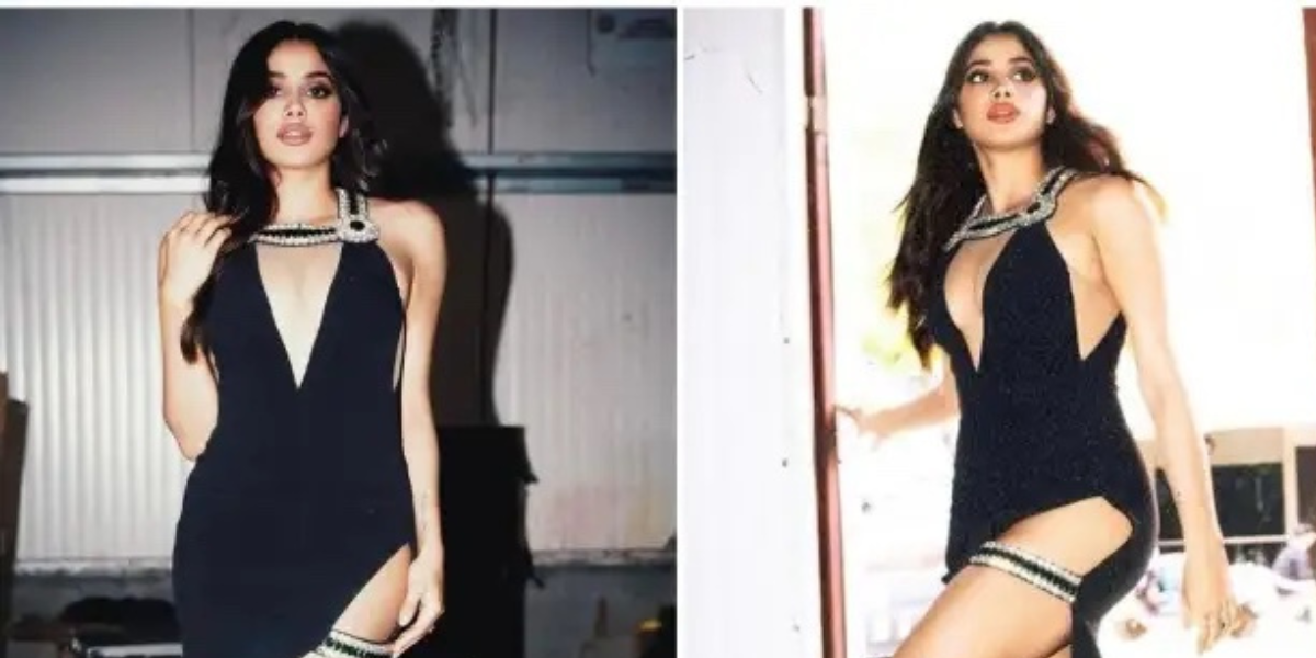 Janhvi Kapoor exudes hotness in a black plunging neckline dress !
