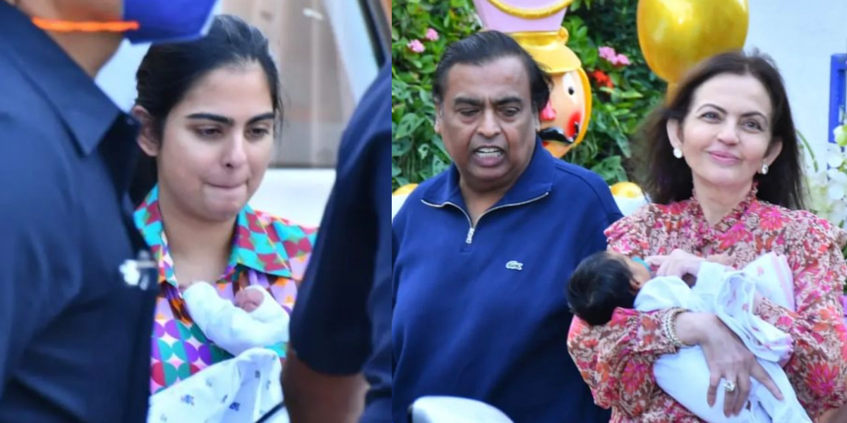 Isha Ambani and Anand Piramal arrive in Mumbai with their newborn twins.