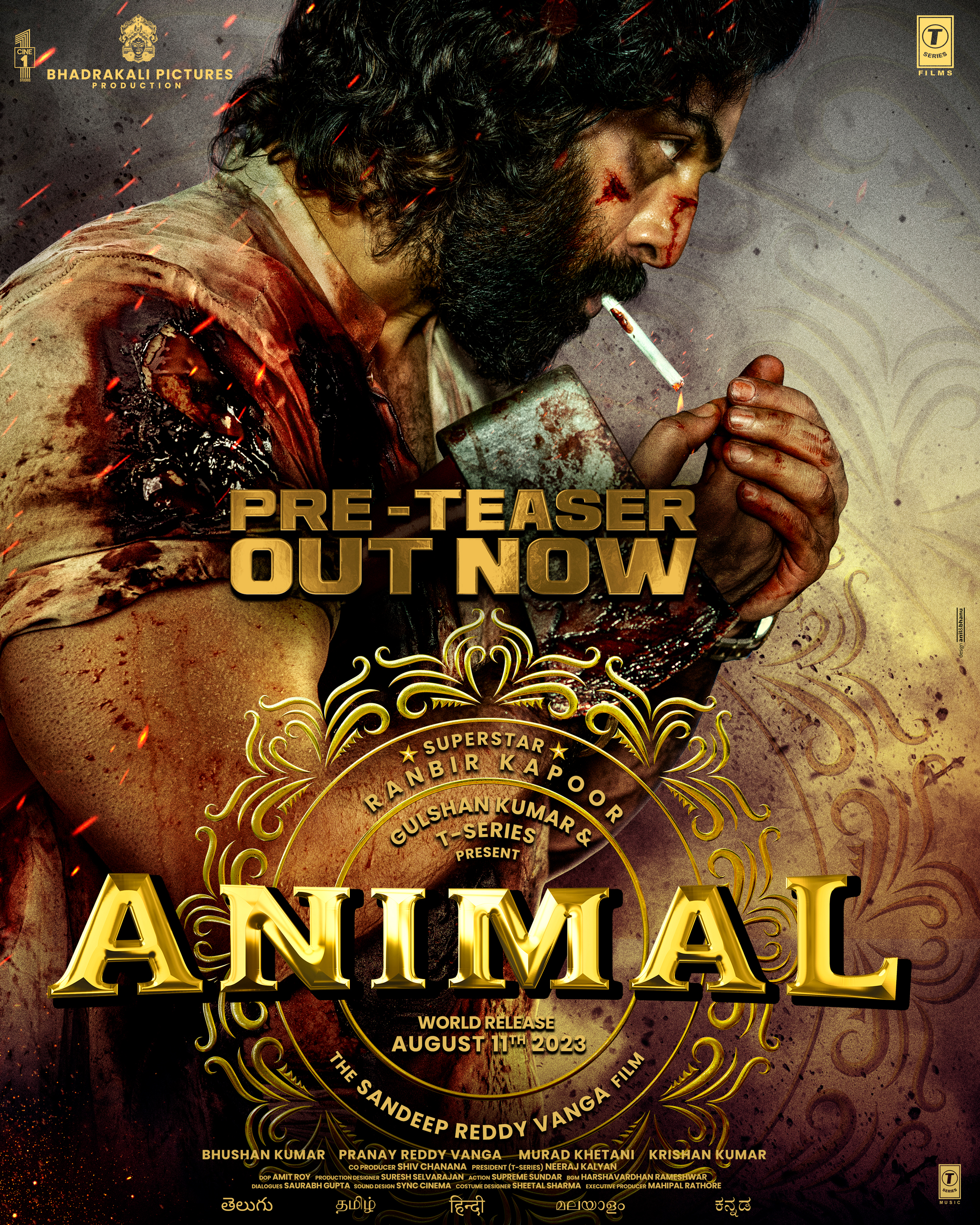 Unleashing the roar of “Animal” , with the dynamic combination of actor Ranbir Kapoor and writer-director Sandeep Reddy Vanga’s Pre-Teaser ignites cinematic frenzy with its intense and captivating world!
