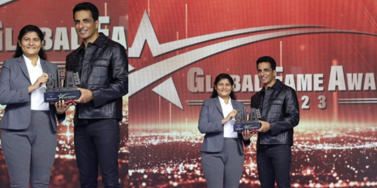 Dr. Thejo Kumari Amudala honoured with Most Popular and True Legend Award by Sonu Sood at Global Fame Awards