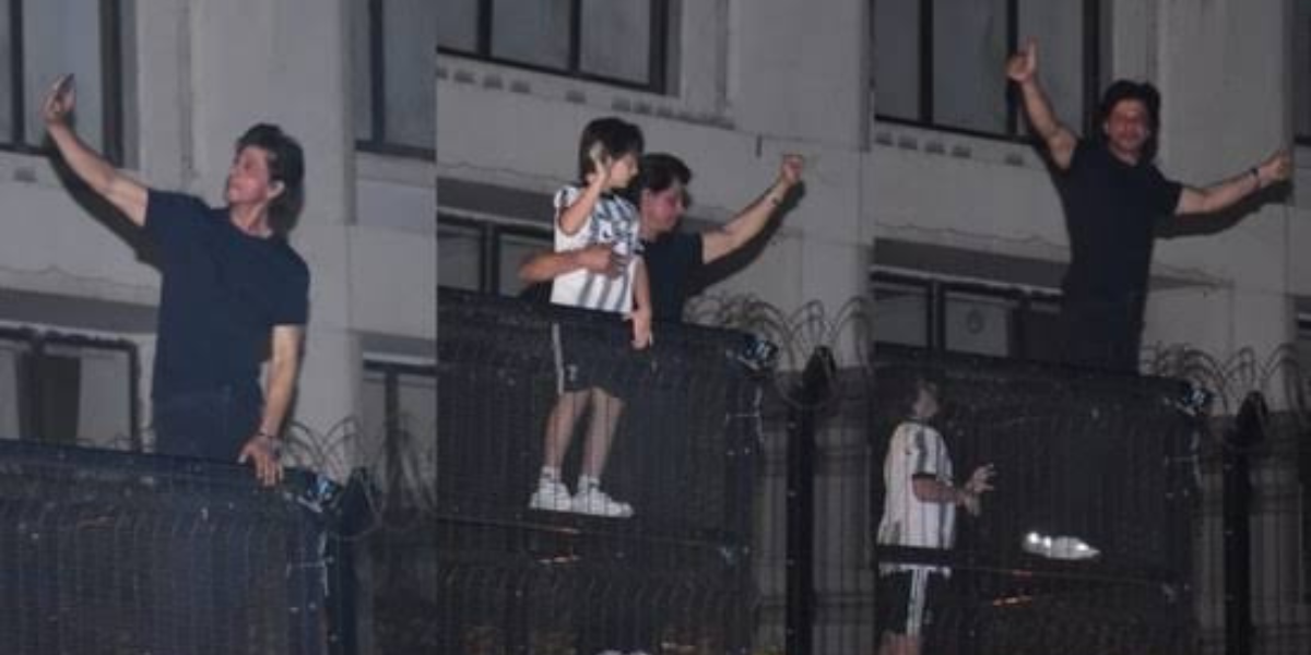 Shah Rukh Khan greets a swarm of fans outside his house with his yearly balcony appearance on his birthday