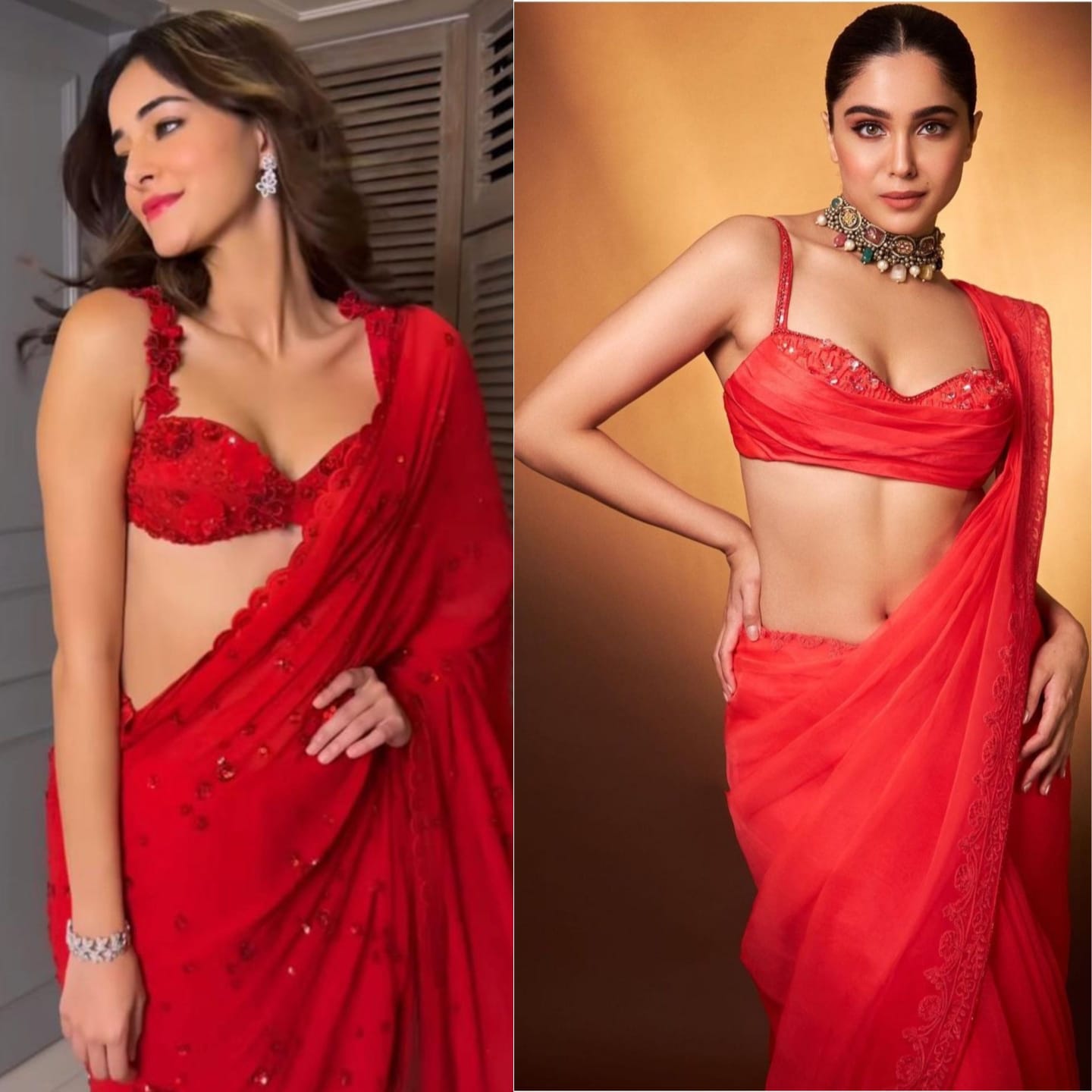 Ananya Panday and Sharvari looked feisty in red sarees