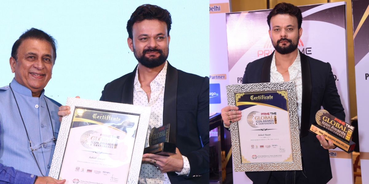 Ashish Tiwari receives the Best Entertainment Editor Award at the Prime Time Research Media for his splendid contribution to the Entertainment Industry