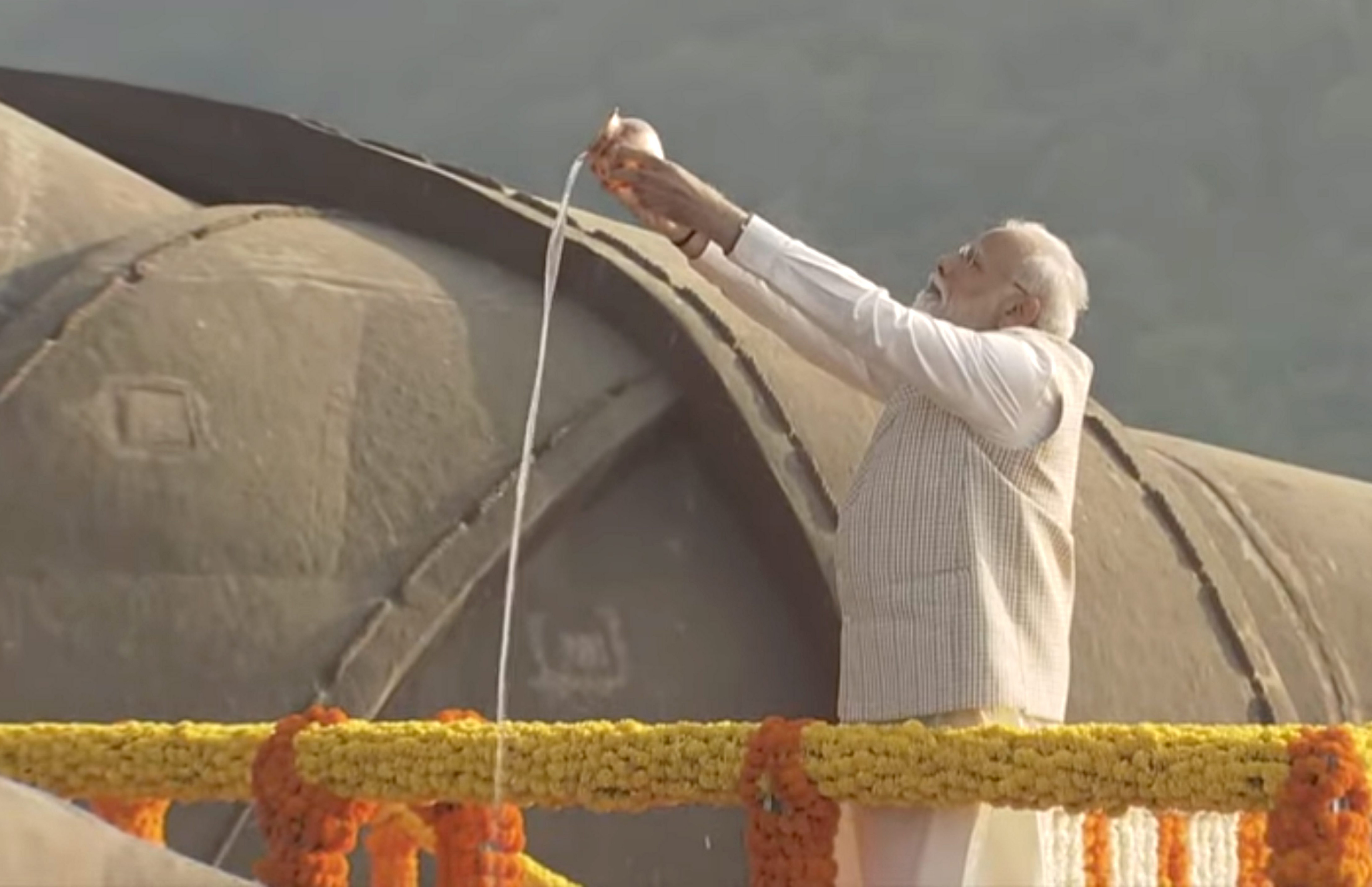 Prime Minister Narendra Modi pays homage to Sardar Vallabhai Patel on his birth anniversary, at Statue of Unity in Kevadia, in Narmada district, on Tuesday. -PTI