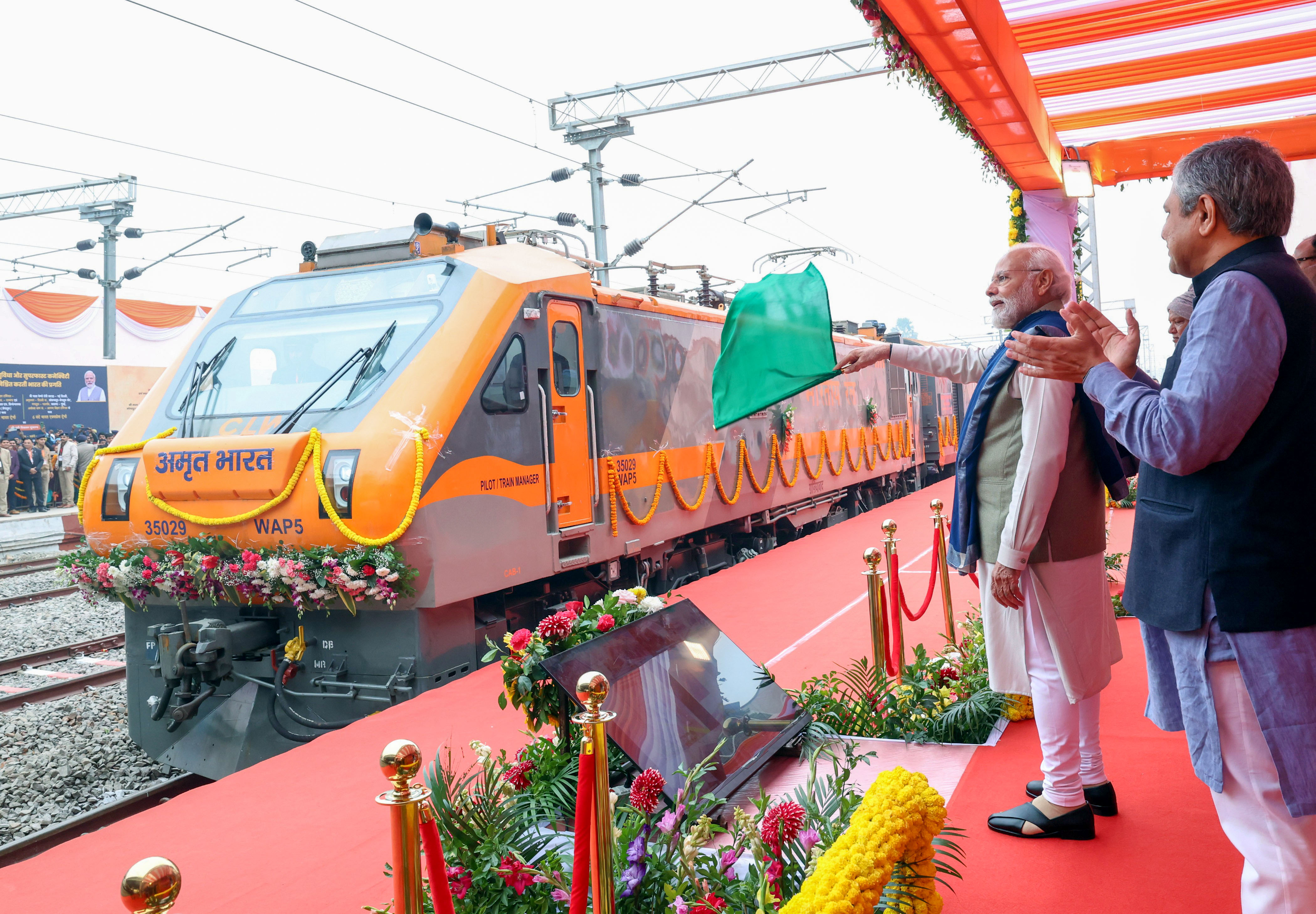 Prime Minister Narendra Modi flags off two new Amrit Bharat trains and six new Vande Bharat Trains in Ayodhya on Saturday. Union Railway Minister Ashwini Vaishnaw also seen.