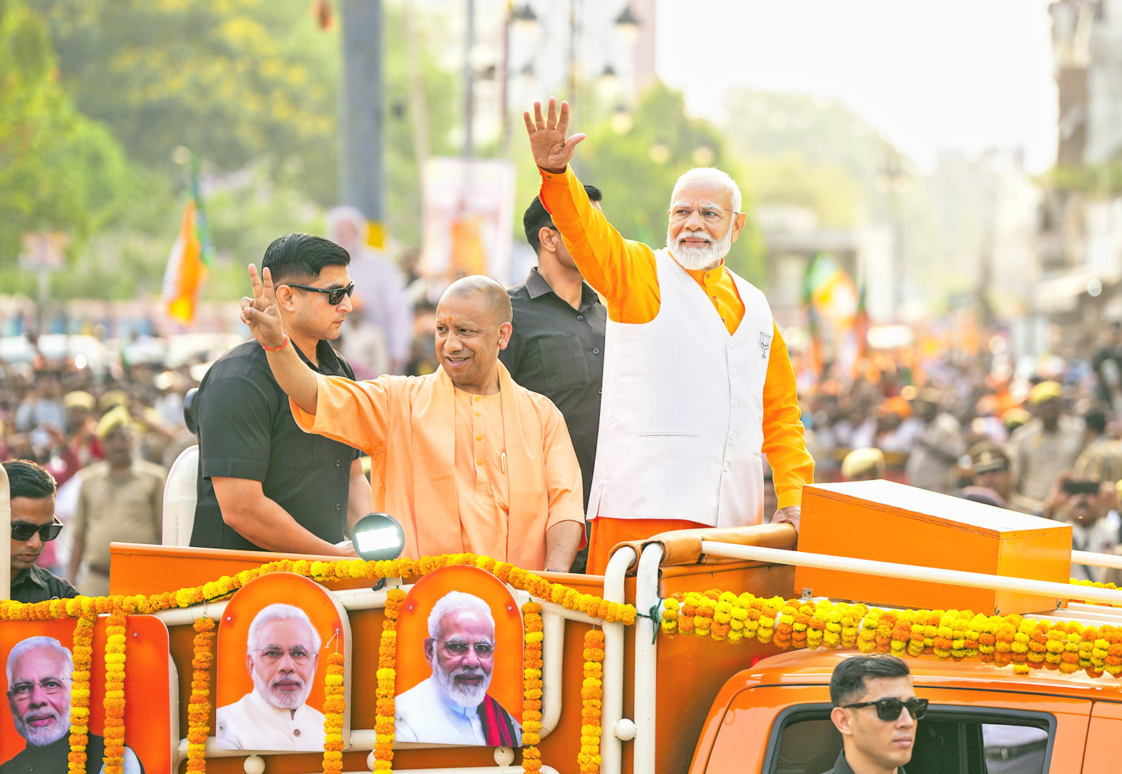PM Modi holds a roadshow with CM Yogi.